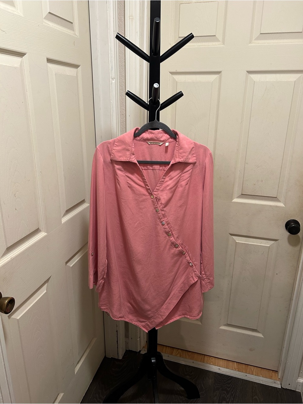 Soft Surroundings Dusty Rose Tencel Asymmetrical Button Wrap Tunic.